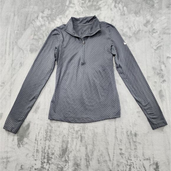 Nike Jacket Womens S Gray Geometric Hyperwarm Fleece Lined 1/4 Zip Running Gym - Picture 1 of 11